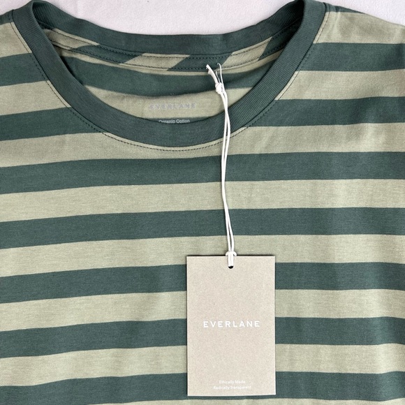 New Everlane Men’s Organic Cotton Crewneck T-Shirt Green Stripe NWT - Picture 3 of 7